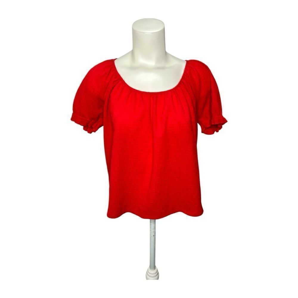 Madewell Texture & Thread Red Scoop Neck Puff Sleeve Top Sz Small
